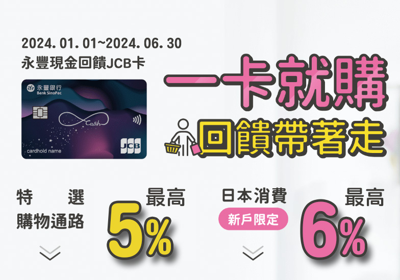 【永豐現金回饋JCB卡】2024年上半年權益公告 網購/百貨/日本最高6%回饋