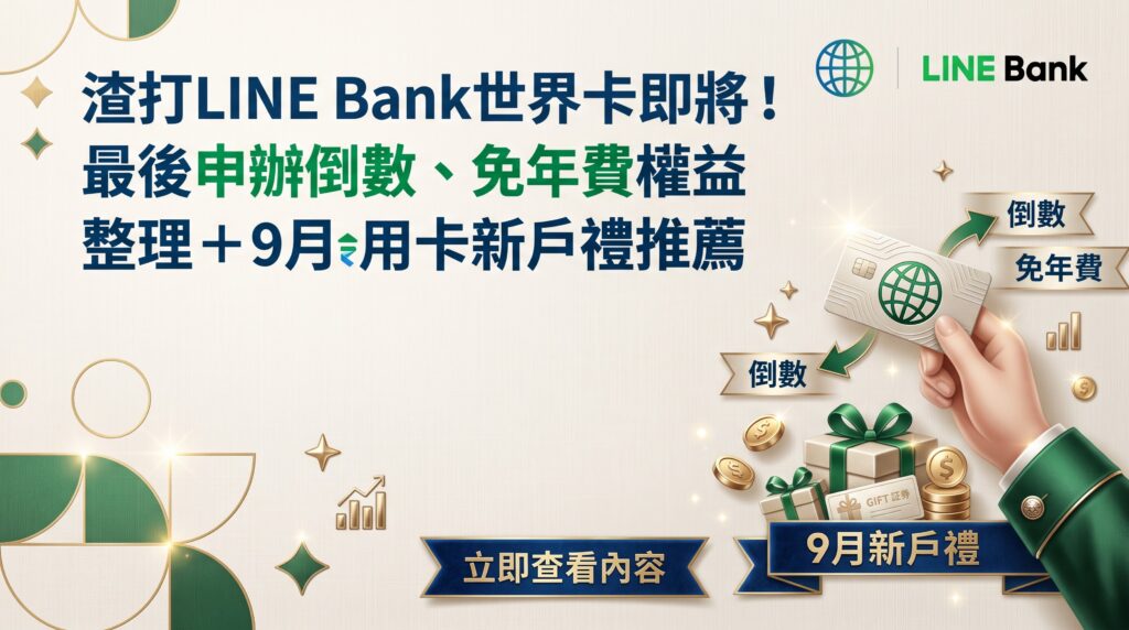 渣打LINE Bank世界卡即將停辦！最後申辦倒數、免年費權益整理＋9月信用卡新戶禮推薦 幫我撰寫撲滿日記口吻的部落格，記得要有人類味道，而非AI味道。 置入連結要求： 在介紹每張卡片結束時，請幫我設計一個**「高點擊誘因的 CTA 辦卡連結按鈕」**。 按鈕文案公式： 請用 👉 [情緒/情境引導] + 點我辦XX卡 + [這張卡最大的亮點/痛點解方] 的邏輯來撰寫，字體要顯眼，讓人一看到就想點進去。